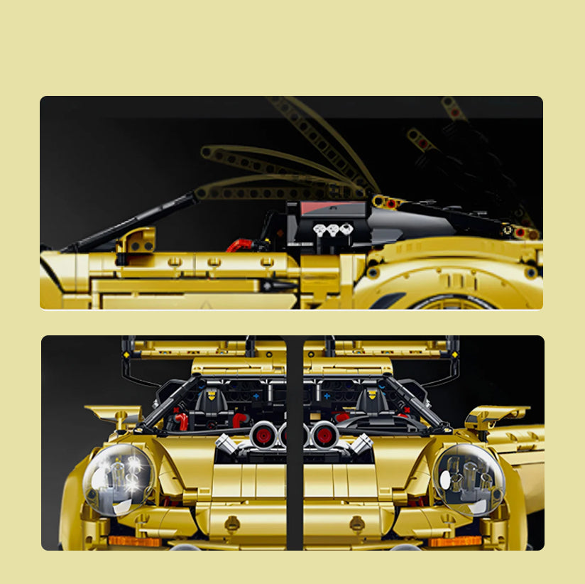 1:8 GT3 RS Gold Concept Car | Building Block Supercar, 3824 pieces