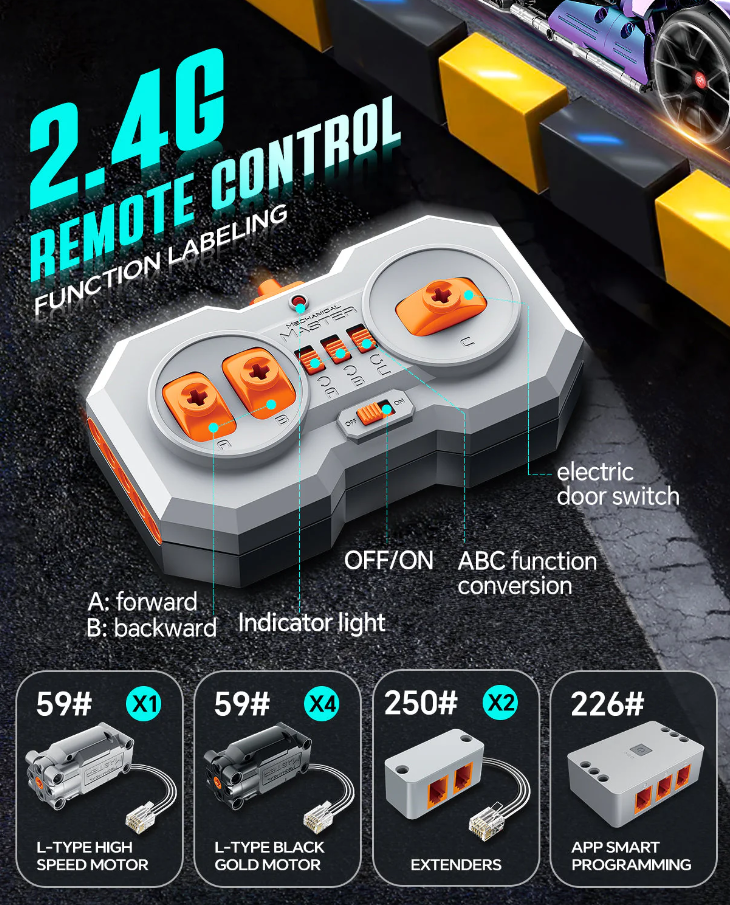 1:10 Apollo Super Electroplated Sports Car, Remote Control Drift, Electric Gull-wing Doors, 2036 Pieces