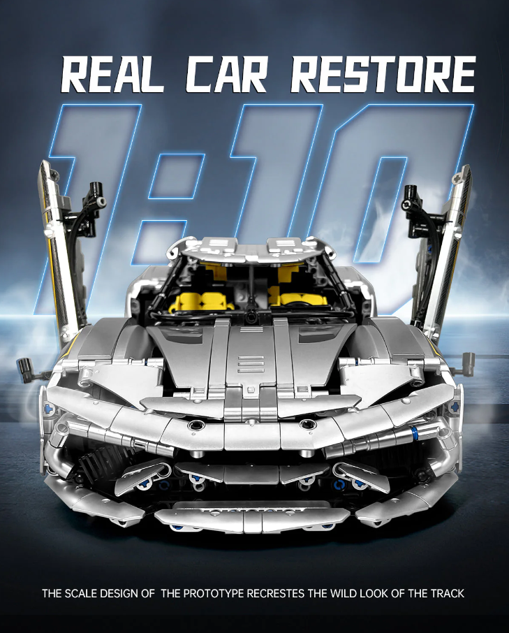 1:10 Silver Koenigsegg Building Block Supercar Power Edition (2086 pieces)