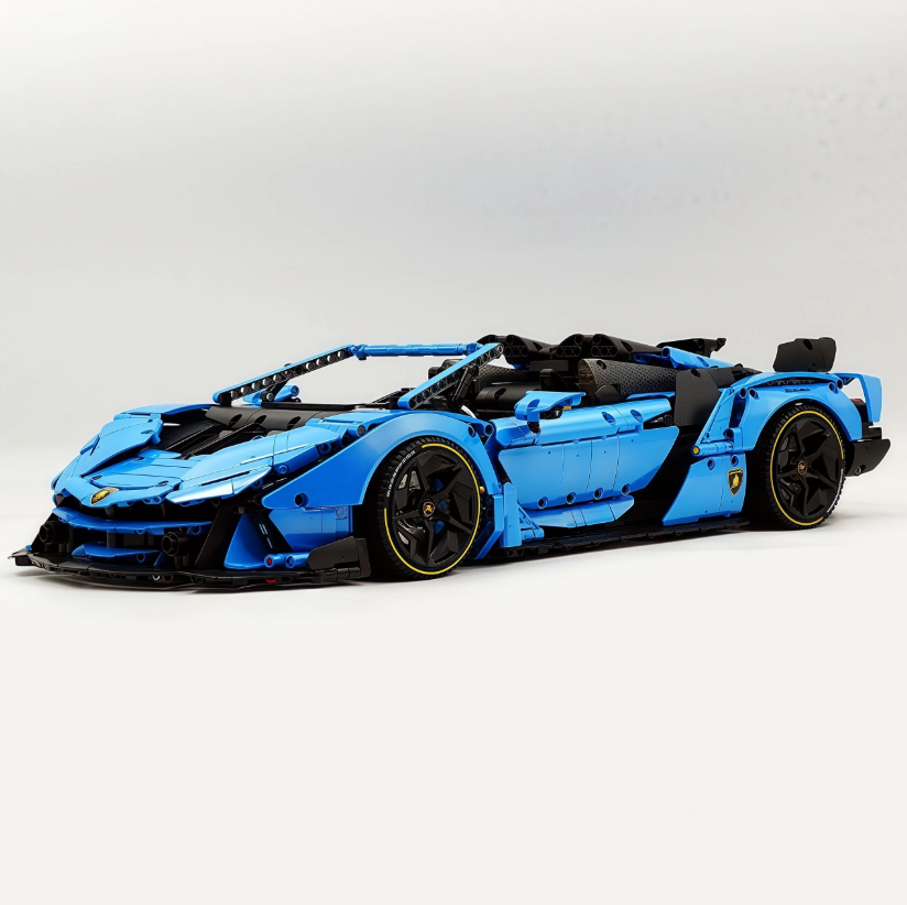 1:8 Lambo Auténtica, building block supercar, painted pearl blue/red, static version (3392 pieces)
