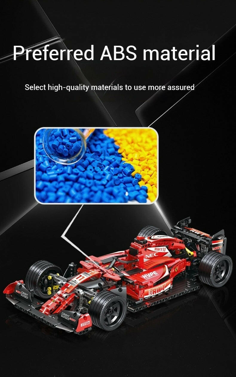 Main finished product image: Formula One racing car building block model, collectible toys for boys over 14 years old, dynamic piston

Packaging box image: exquisite packaging gift box + stickers + assembly instructions

Detailed image: Rotating F1 racing car tire mechanical structure STEAM teaching aids