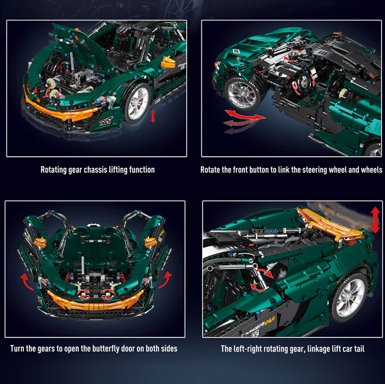 1:8 Dark Green Beast P1 Building Block Supercar (3239 pieces)