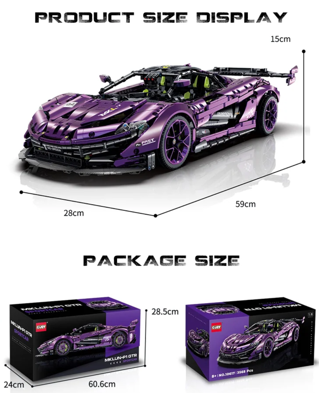 1:8 P1 Purple Phantom Super Brick Sports Car (3568 pieces)