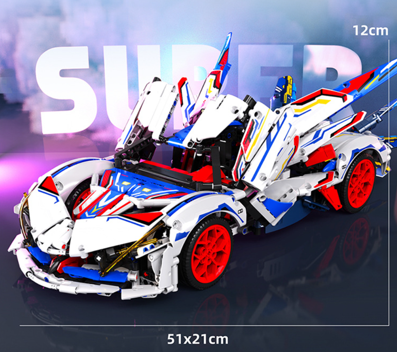 1:10 Apollo EVO supercar building kit, remote control drift, electric rear wing, 2088 pieces