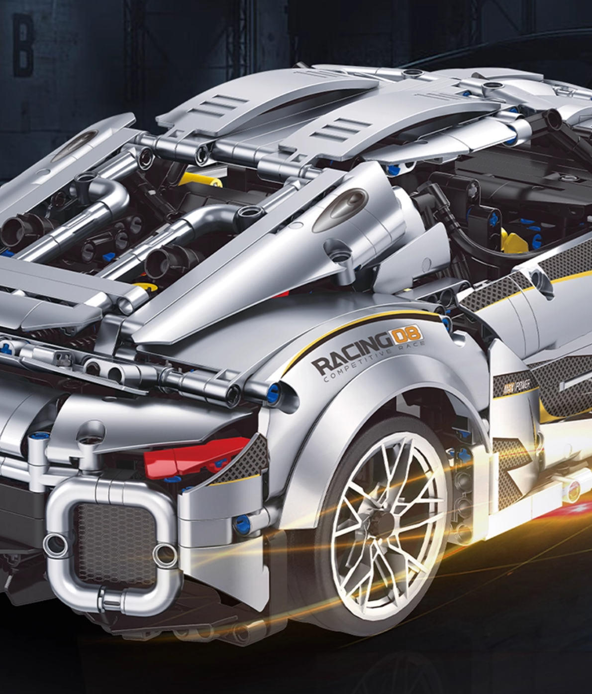 1:10 Silver Koenigsegg Building Block Supercar Power Edition (2086 pieces)