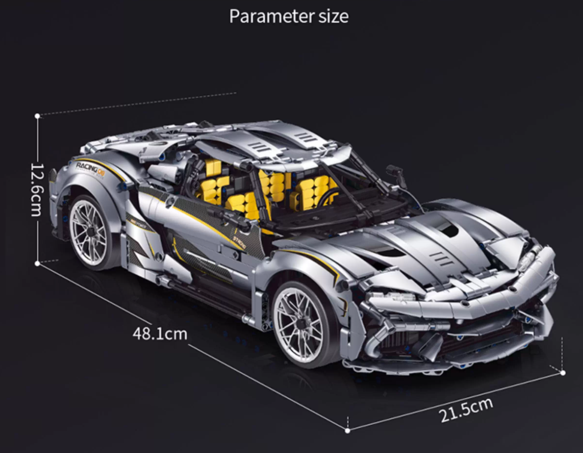 1:10 Silver Koenigsegg Building Block Supercar Power Edition (2086 pieces)